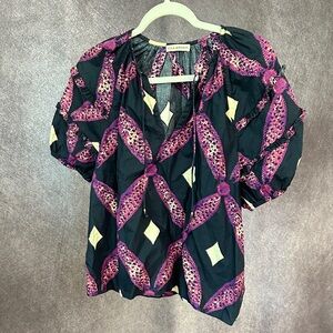 Ulla Johnson Black and Purple Patterned Blouse